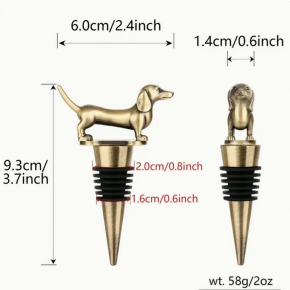 Dachshund Bottle Stopper in Aged Silver, Bronze, & Gold - Picture 2 of 5